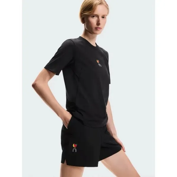 Design Short-Sleeve Ribbed T-Shirt with Colorful Logo Print Black - 18