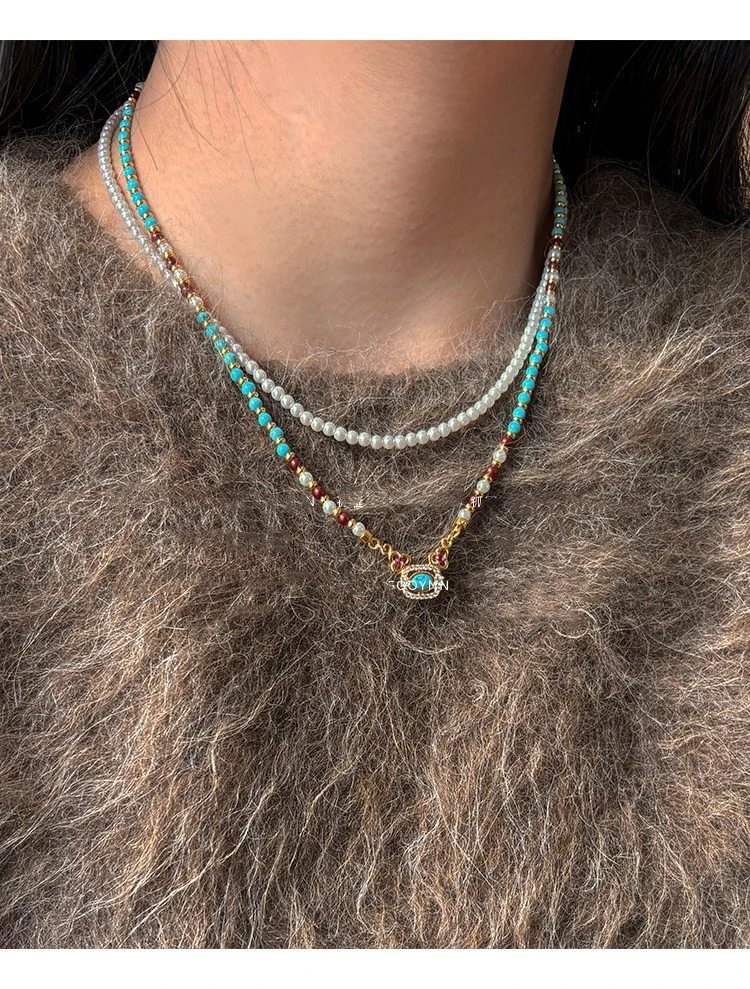 Design Turquoise and Coral Beaded Bracelet with Pearl Accents and Gold-Tone Clasp Jewelry - 5