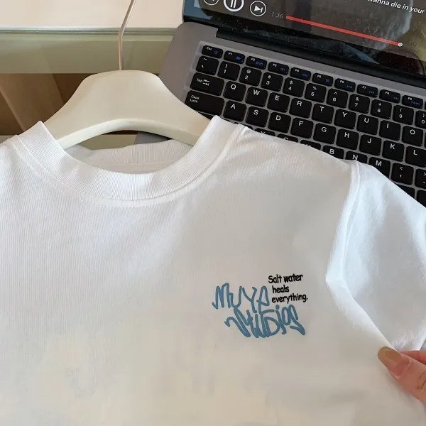 Design Embroidered Graphic T-Shirt Light Blue T-Shirt - 7