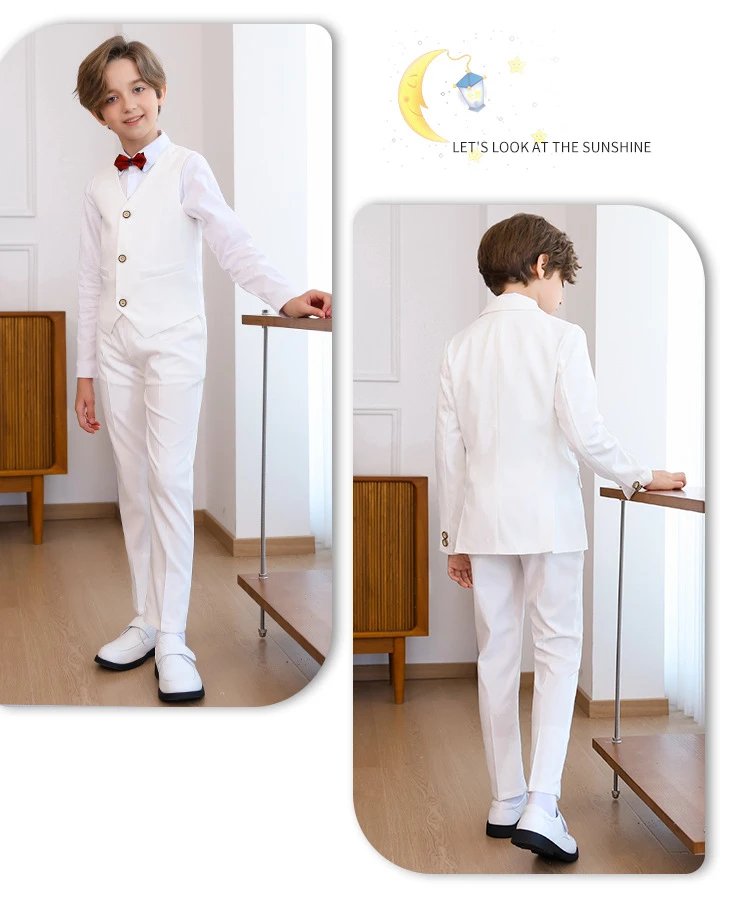 Design Six-Piece Formal Suit Set Gray with White Shirt and Red Bow Tie - 25