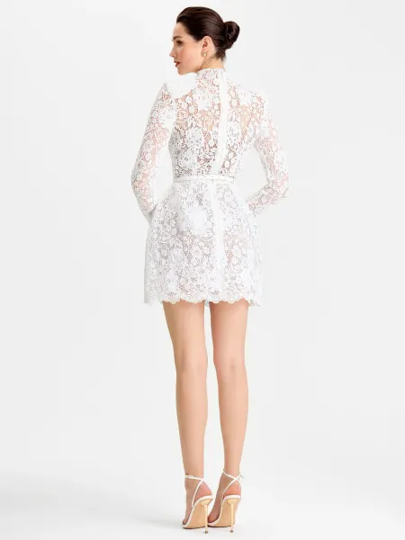 Design Floral Lace High-Neck Mini Dress Pink - 11