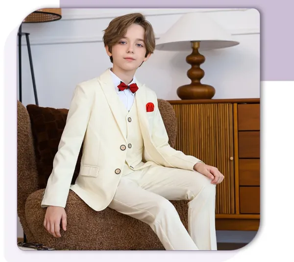 Design Six-Piece Formal Suit Set Gray with White Shirt and Red Bow Tie - 31