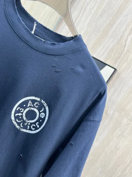 Acne Studios Distressed Logo Print Navy T-Shirt - 15