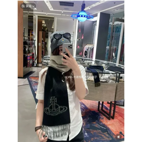 Vivienne Westwood Orb Logo Cashmere Scarf Black - 12