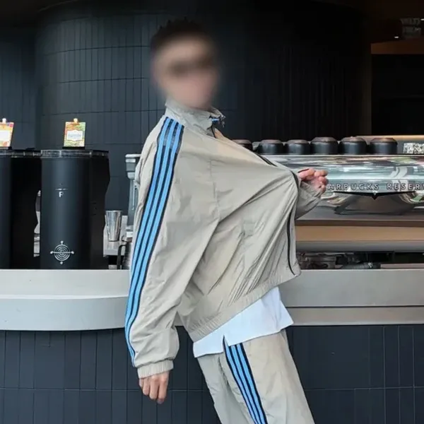 Adidas Originals Track Jacket and Shorts Set Beige with Blue Stripes Outerwear - 9