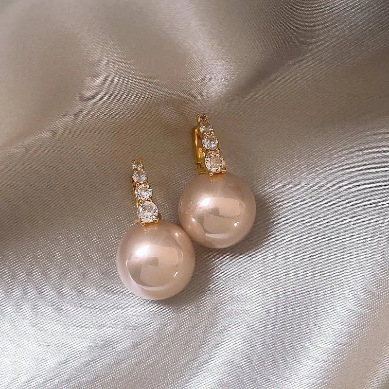 Pearl Drop Earrings Gold Tone Crystal Accented Elegant Dangle Earrings