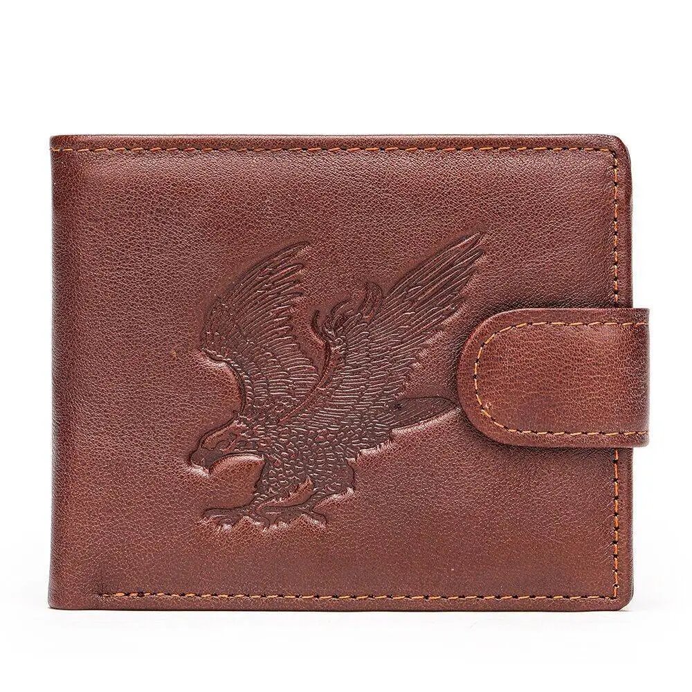 Wolf Embossed Leather Short Wallet Black Short Wallet