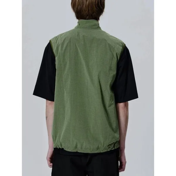 Design Grid-Textured Zip-Up Vest Olive Green Vest Outerwear.vest - 16