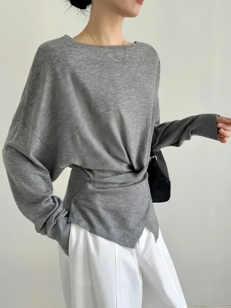 Design Asymmetrical Draped Long Sleeve Top Gray - 4