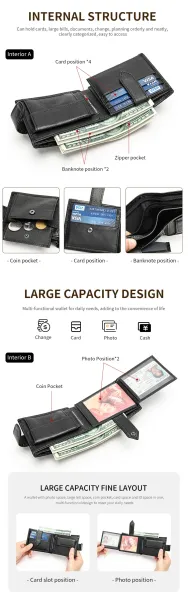Design Wolf Embossed Leather Short Wallet Black Short Wallet - 6