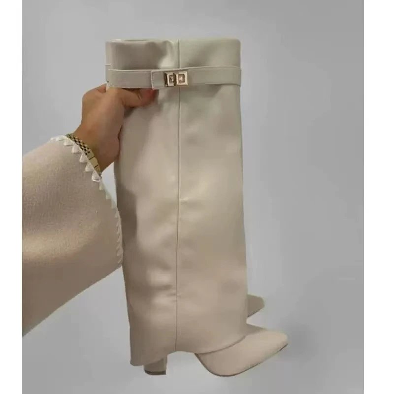 Design Suede Slouchy Knee-High Boots Beige - 9