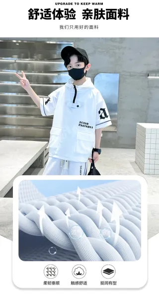 Design Short-Sleeve Hooded Jacket and Shorts Set Black Streetwear Outfit - 5