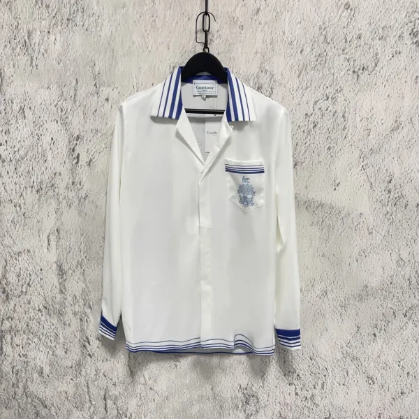 Casablanca Tennis Shirt White with Navy Stripes Shirt - 3