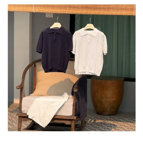 Design MKX Studio Knit Polo Shirt and Wide-Leg Pants Set in Off-White Sets - 10