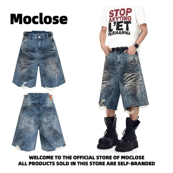 Design Moclose Brand Distressed Wide-Leg Denim Shorts Blue Shorts - 11