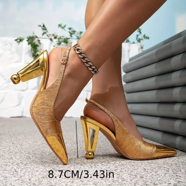 Design Gold Metallic Slingback Block Heel Pumps - 3