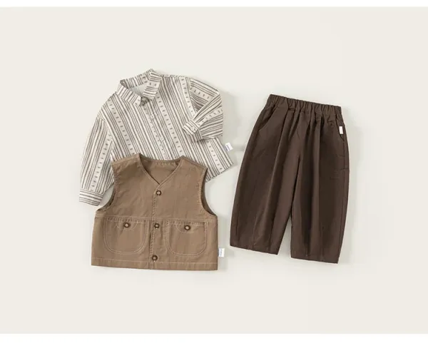 Design M.bang Denim Vest Set Navy Striped Shirt and Pants Sets - 22