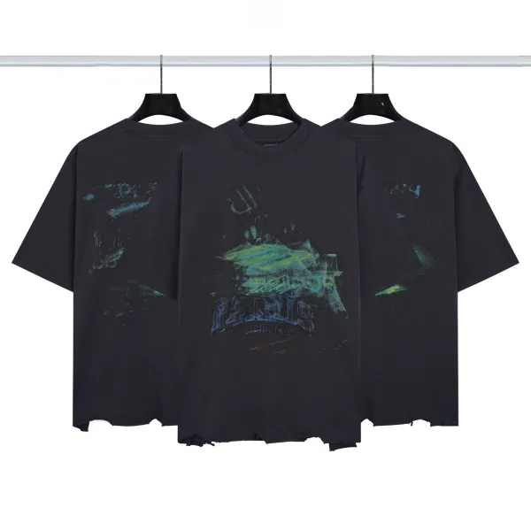 Balenciaga Distressed Graphic Print T-Shirt Black - 1