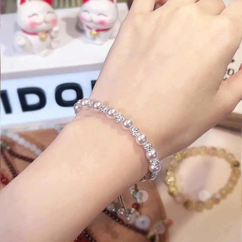 Pearl Crystal Beaded Pink Adjustable Bracelet