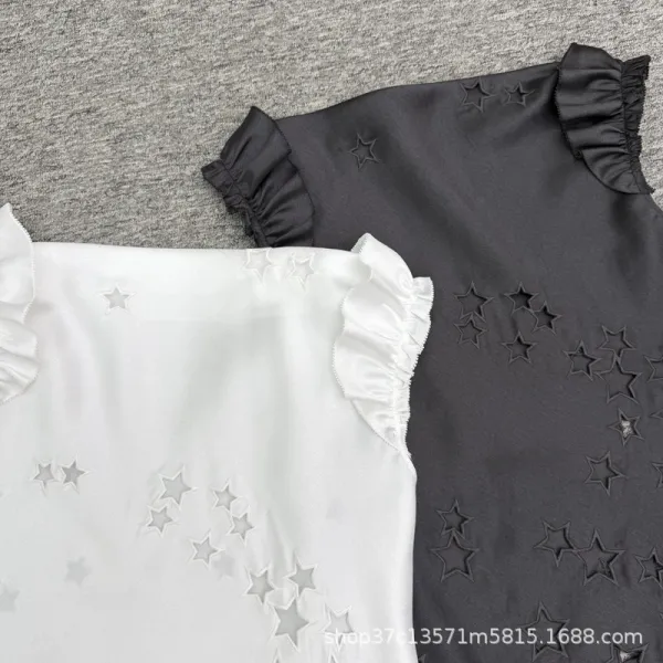 Design Star-Embellished Ruffle Sleeve Top White - 5