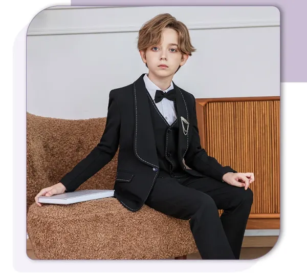 Design Formal Six-Piece Suit Set Black Burgundy Kids - 21