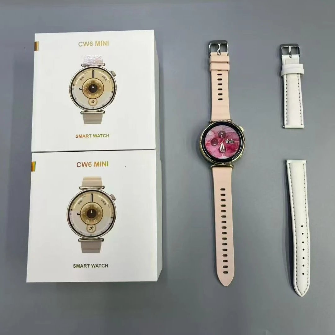 Design CW6 Mini Smart Watch Pink Beige Strap Smartwatch