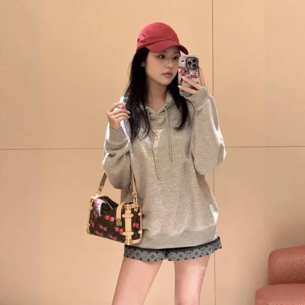 Valentino V Logo Crystal-Embellished Gray Hoodie - 3