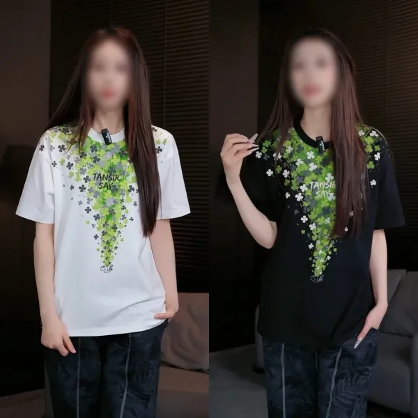Design TANSIR SAY Clover Print T-Shirt Black and White T-Shirts - 7