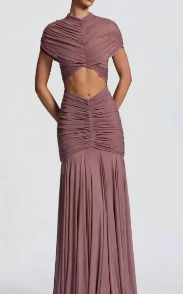 Design Ruched Sheer Cut-Out Gown Black Formal Dress - 2
