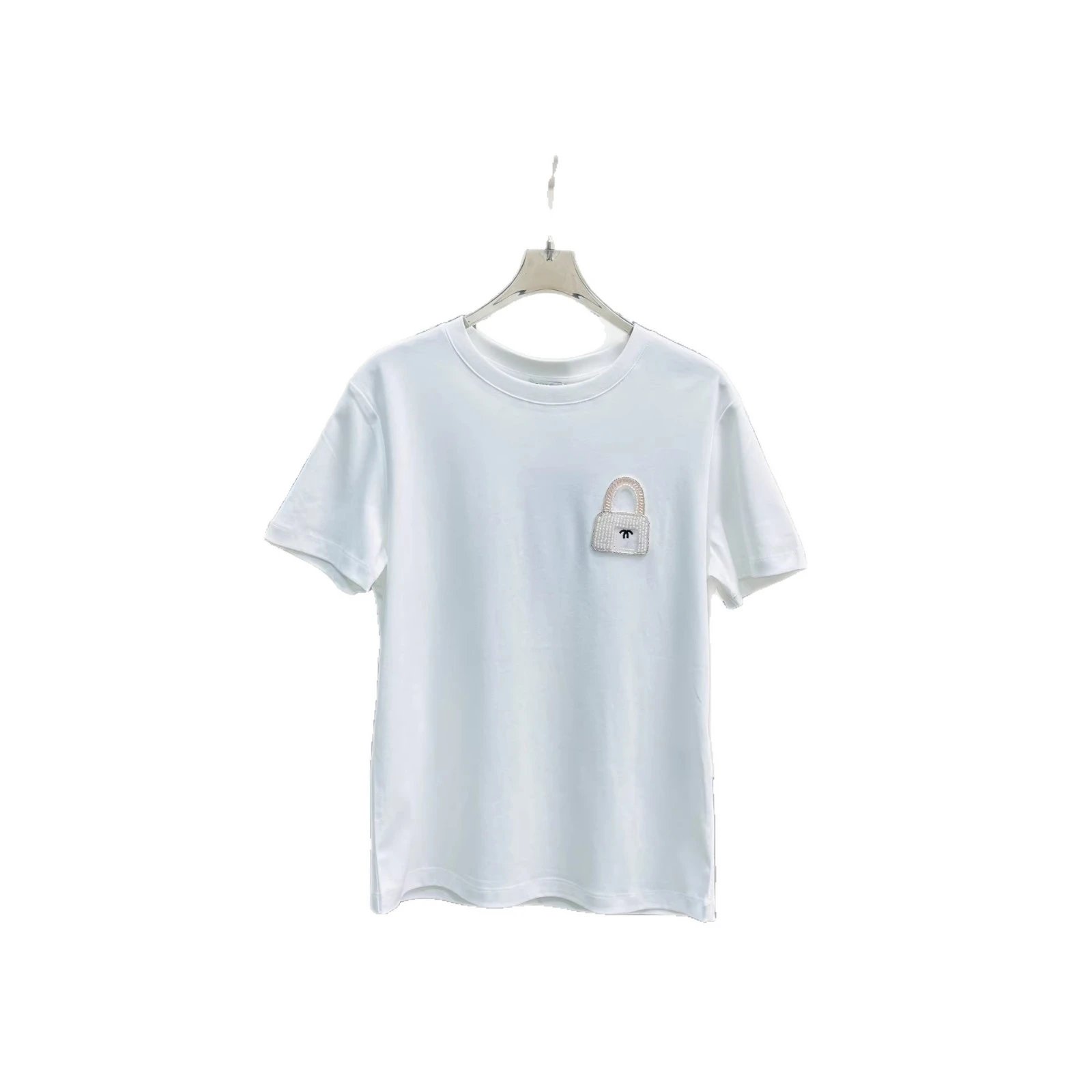 Cotton T-Shirt White Embellished Lock Patch Casual