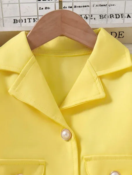 Design Yellow Floral Top & Blazer Set with Wide-Leg Pants - 5