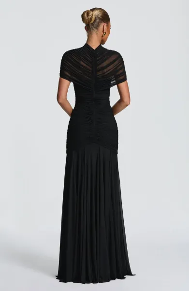 Design Ruched Sheer Cut-Out Gown Black Formal Dress - 4