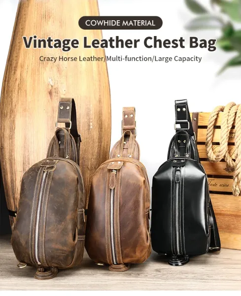 Design Leather Sling Bag Black Crossbody Bag - 3