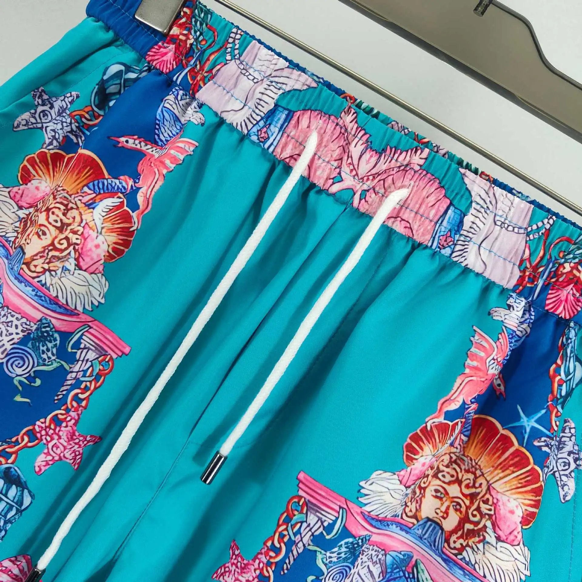 Versace Baroque Print Silk Shirt and Shorts Set Turquoise Multicolor - 10