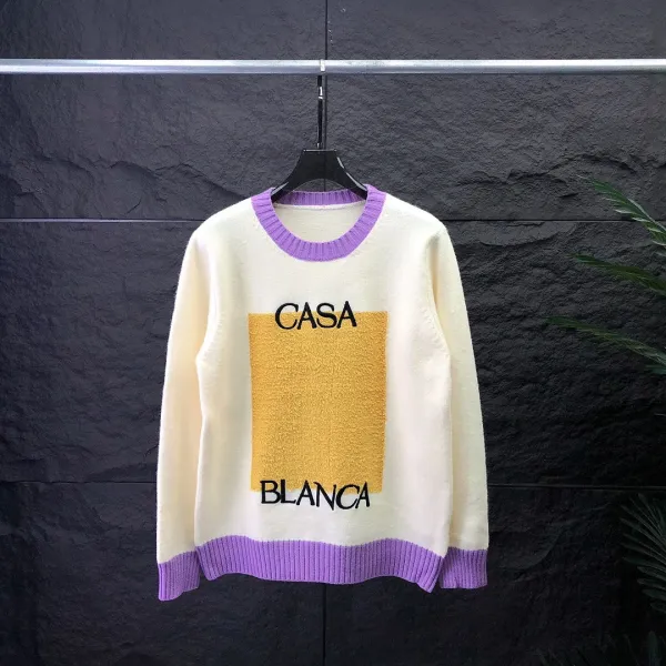 BLANCA Casa Graphic Knit Sweater Beige Purple - 1