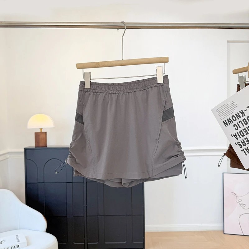 Design Drawstring Waist Shorts Gray
