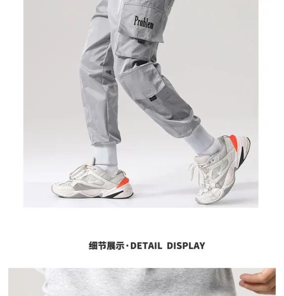 Design Cargo Pants with 'Problem' Embroidery Army Green Pants - 14