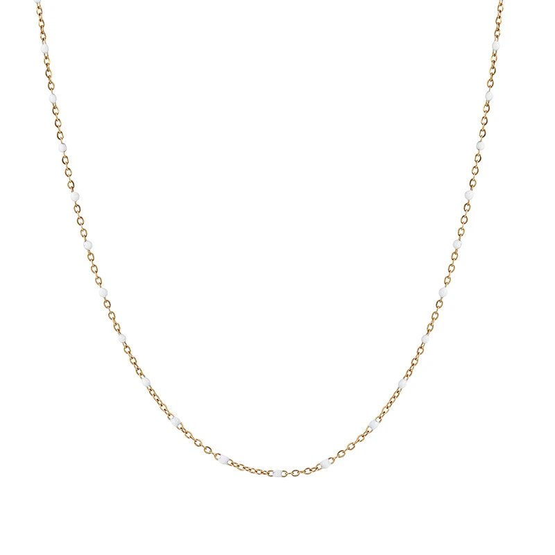 Beaded Chain Necklace Gold White Jewelry