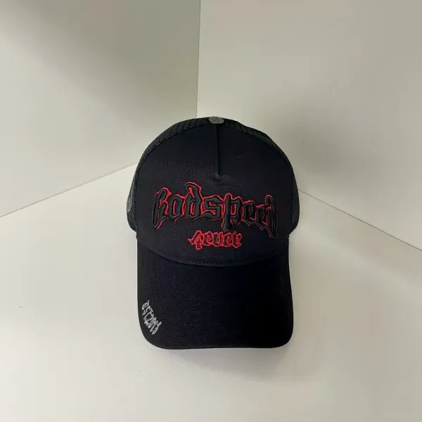 Design Graffiti-Embroidered Purple Mesh Trucker Cap Hats - 6