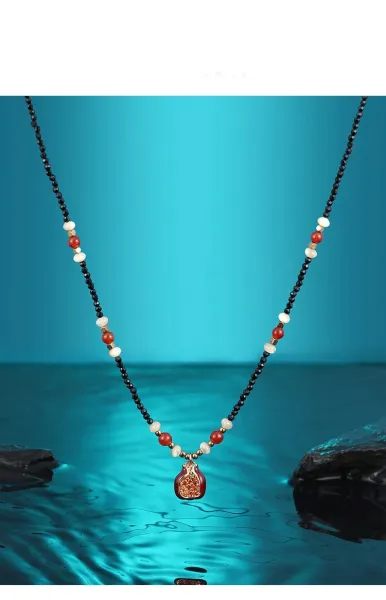 Design Beaded Chain Necklace Gold White Jewelry - 2