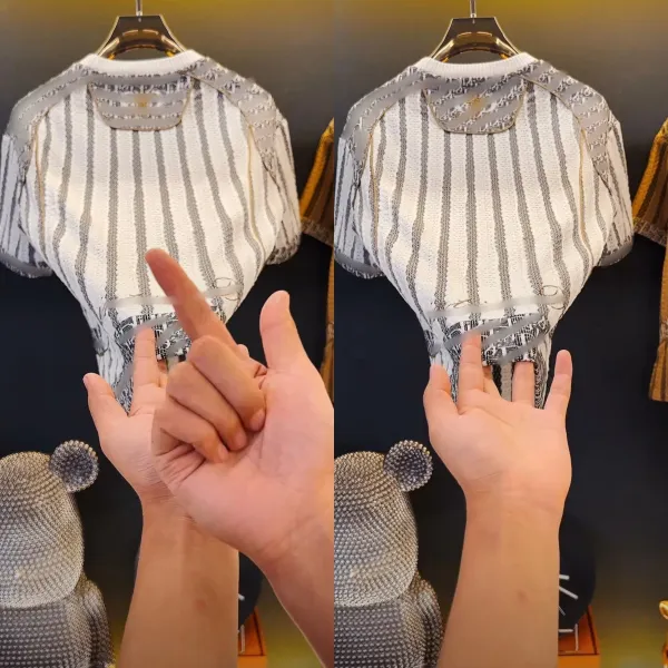 Dior Oblique Stripe Knit T-Shirt White and Gray - 7