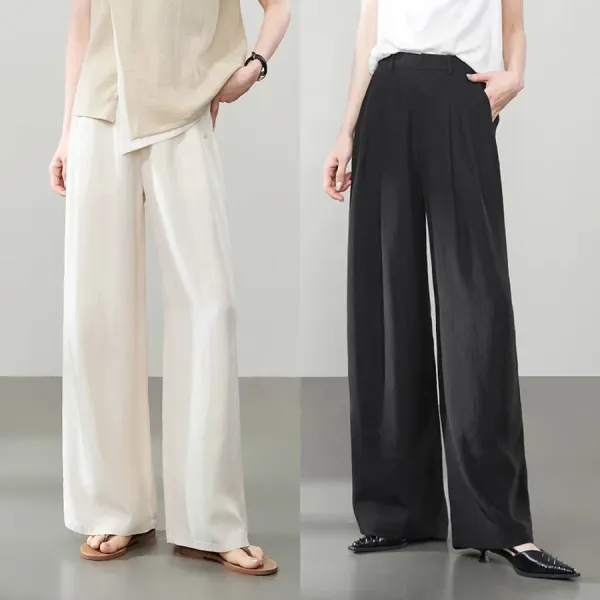 Design Wide-Leg Linen Blend Trousers Beige Pants - 3