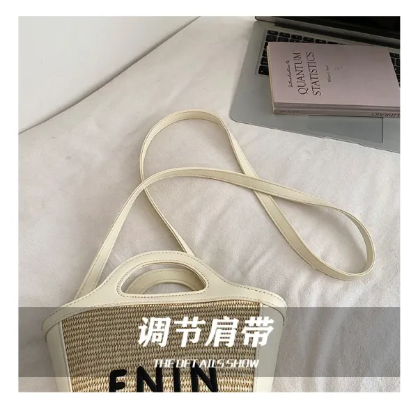 Design FNIN Woven Top-Handle Mini Bag Black Handbags - 14