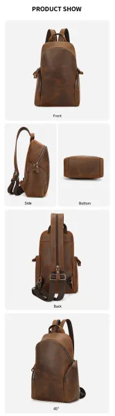 Design Vintage Leather Backpack Brown - 7