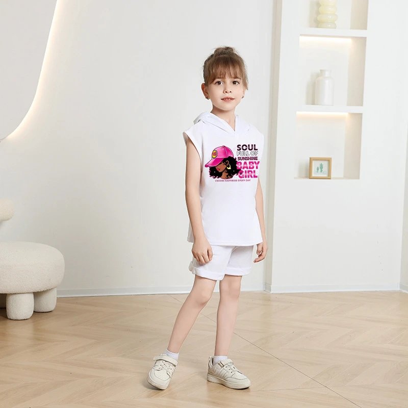 Design Hopeful Graphic Sleeveless Hoodie Set Black - 6