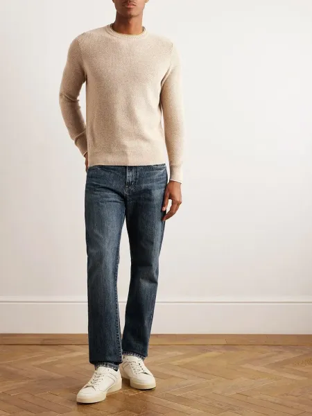 Design Knit Sweater in Cream with Textured Waffle Stitch - 17