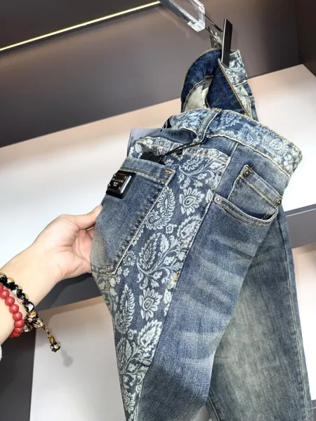 Dolce & Gabbana Floral Print Denim Jeans Blue - 7