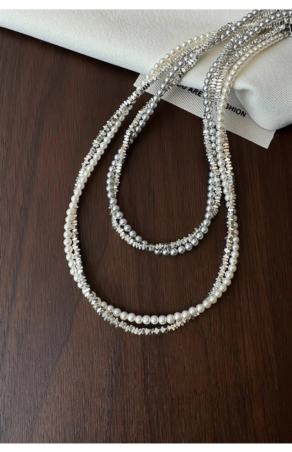 Design Pearl and Crystal Double-Strand Choker Necklace Jewelry - 14