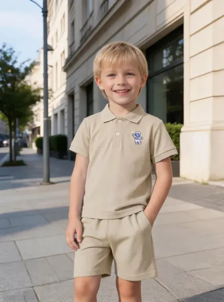 Design Red Polo Shirt with Boat Embroidery and Matching Shorts Set Sets - 22