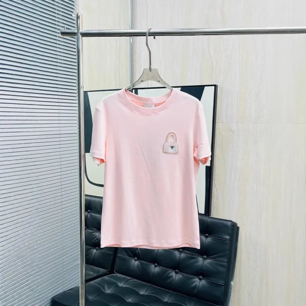 Chanel Lock Embroidery Pink T-Shirt - 1